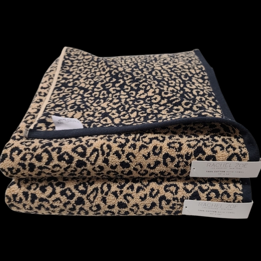 8pc Rachel Zoe Leopard Cheetah Animal Print Bath Hand Washcloth Towel Set NEW - Picture 4 of 9